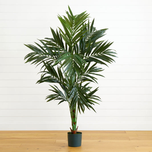 6' Kentia Silk Tree artificial palm by Nearly Natural in a dark green pot with lush fronds on Tampa Home & Garden Store