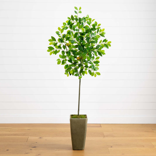 6’ Lemon Artificial Tree in Olive Green Planter - Tampa Home & Garden Store