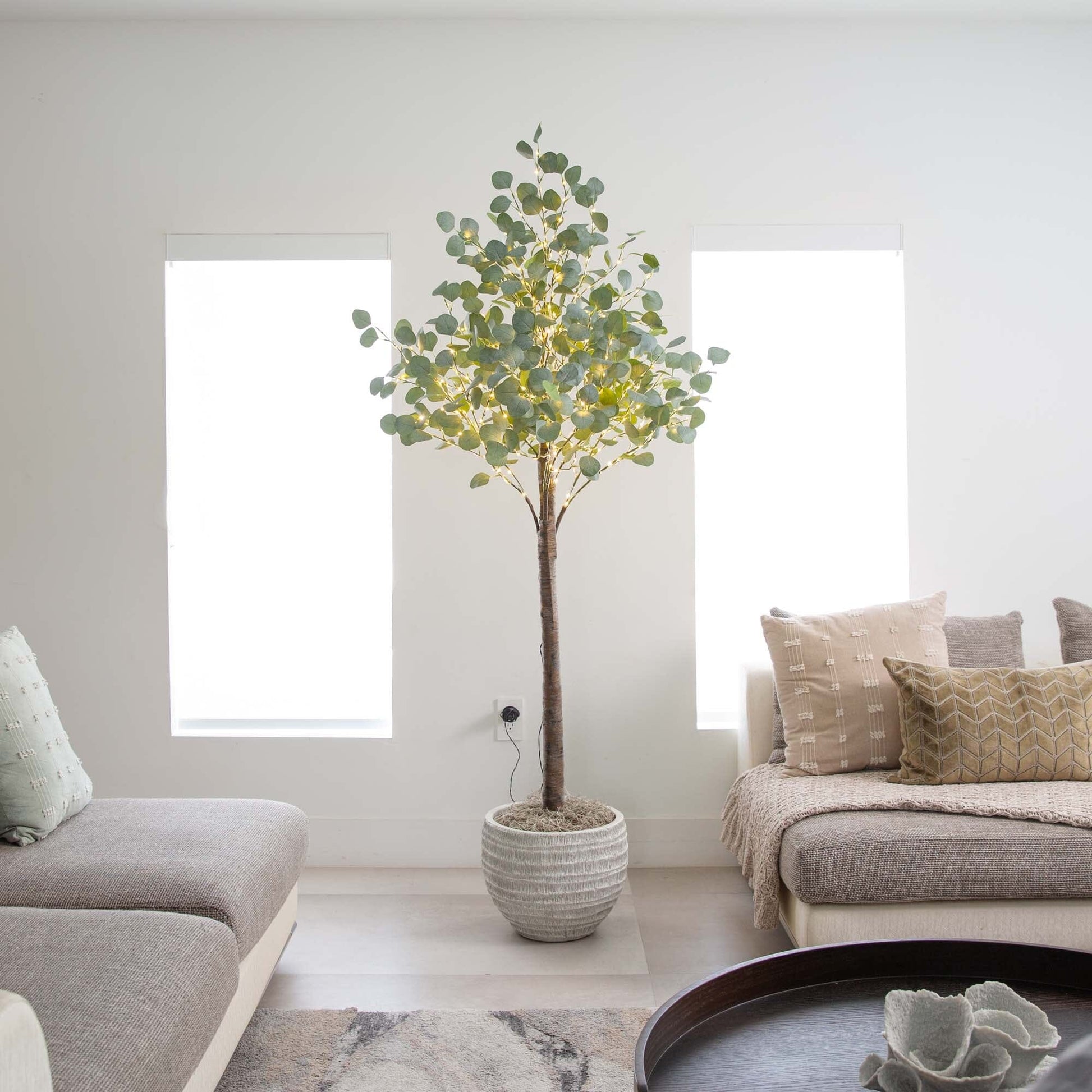 6’ Lighted eucalyptus tree with 420 warm white LEDs in a woven pot Nearly Natural on Tampa Home & Garden Store