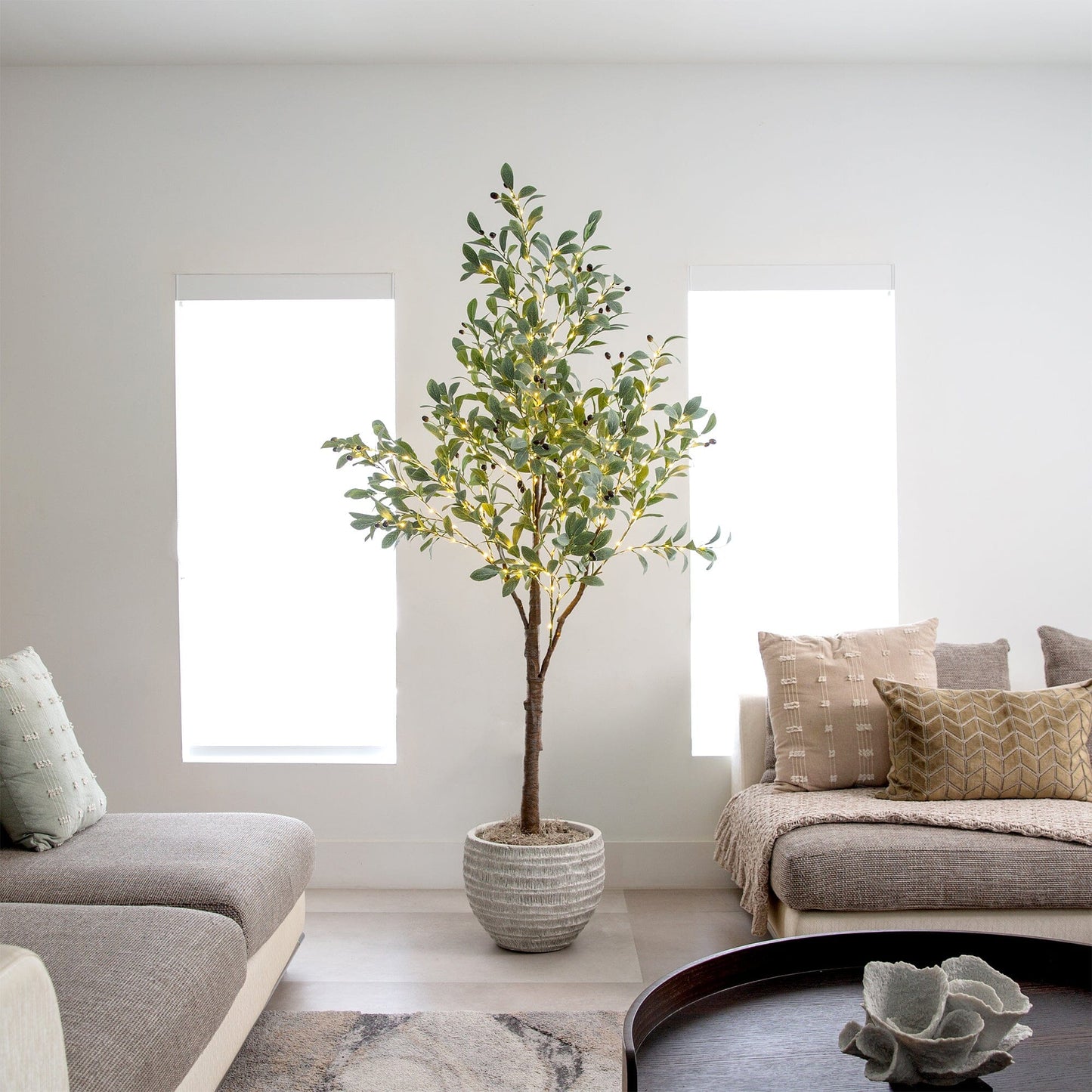 Artificial Fruiting Olive Tree and Warm Lights