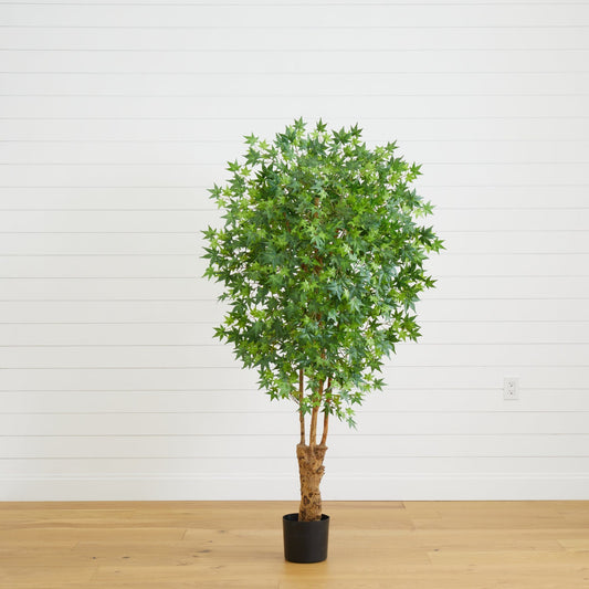 6’ Maple Artificial Tree by Nearly Natural with lush green maple leaves in a black pot on Tampa Home & Garden Store
