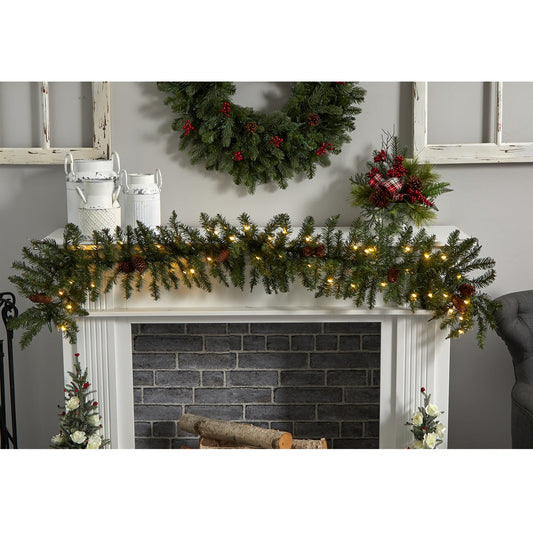 6' Mixed Alaskan Pines and Pinecones Artificial Christmas Garland 50 Warm White LED Lights - Tampa Home & Garden Store