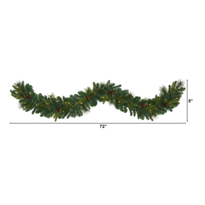 Garland Nearly Natural 6’ mixed pine and pinecone with 35 clear LED lights on Tampa Home & Garden Store
