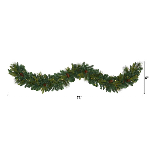 Garland Nearly Natural 6’ mixed pine and pinecone with 35 clear LED lights on Tampa Home & Garden Store