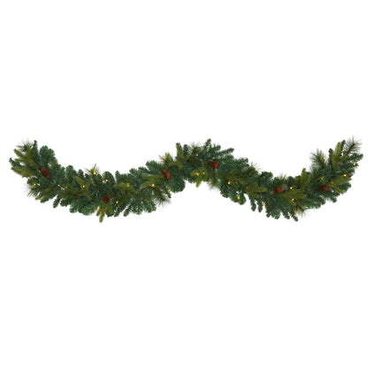 6 ft Mixed Pine and Pinecone Green Garland by Nearly Natural with 35 clear LED lights on Tampa Home & Garden Store