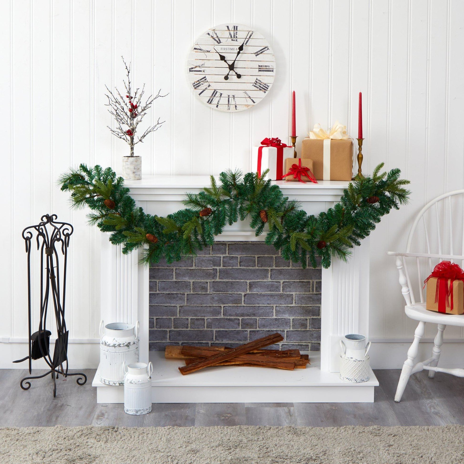 Garland Nearly Natural 6 ft mixed pine and pinecone garland with 35 clear LED lights on Tampa Home & Garden Store