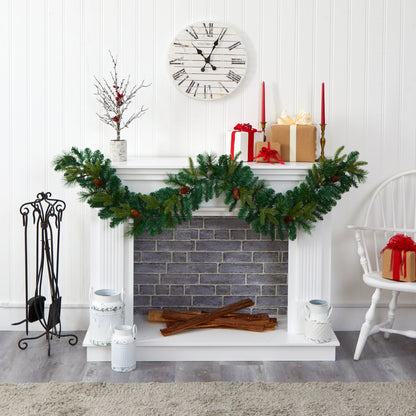 Garland Nearly Natural 6 ft mixed pine and pinecone garland with 35 clear LED lights on Tampa Home & Garden Store