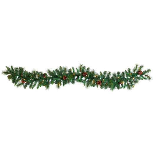 6’ Mixed Pine and Pinecone Artificial Garland (trimmed) 35 Clear LED Lights - Tampa Home & Garden Store
