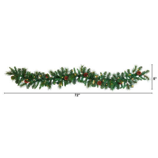 6’ Mixed Pine and Pinecone Artificial Garland (trimmed) 35 Clear LED Lights - Tampa Home & Garden Store