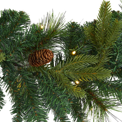 6' Mixed Pine and Pinecone Garland with 35 clear LED lights by Nearly Natural on Tampa Home & Garden Store