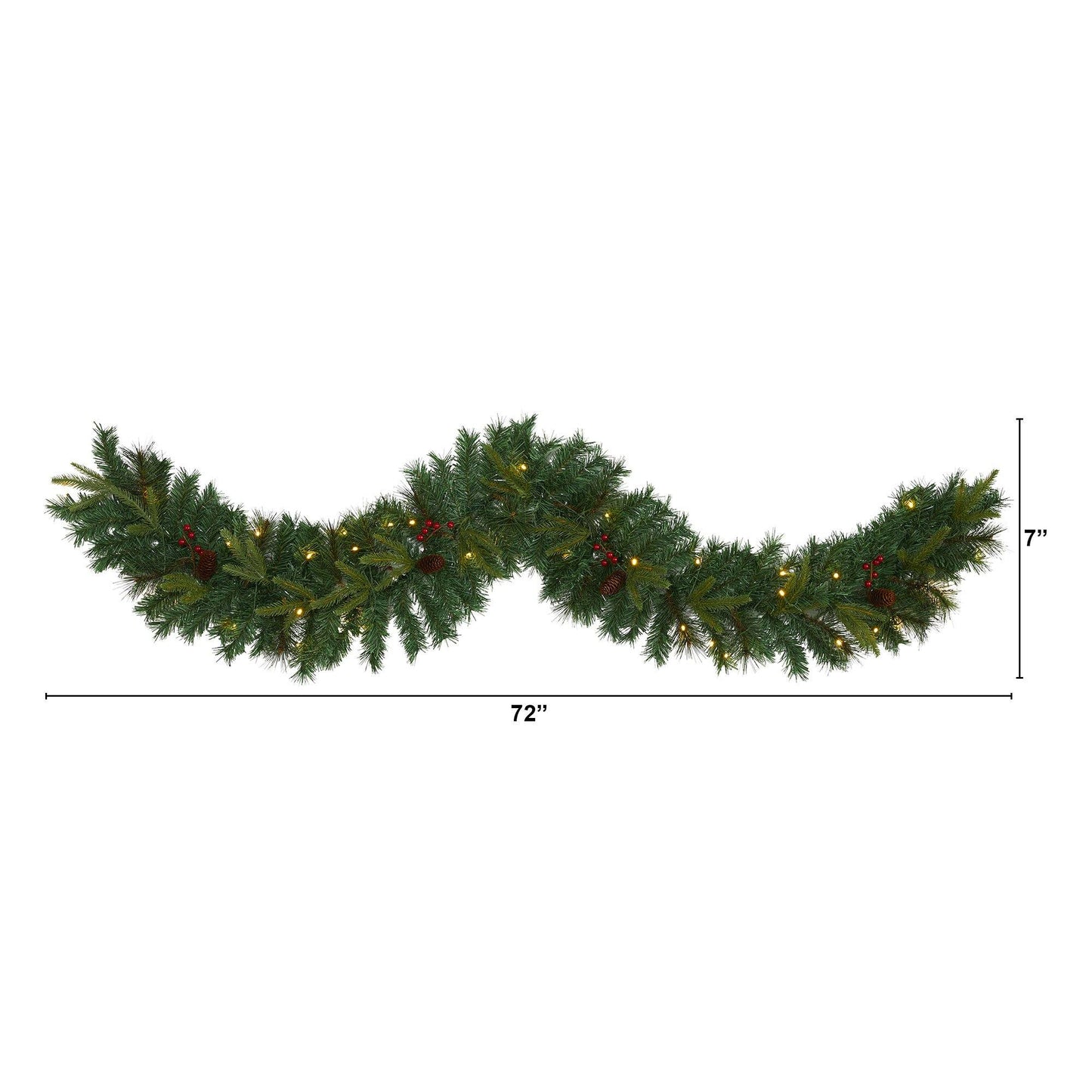 6’ Mixed Pine garland with 35 clear LED lights, berries and pinecones by Nearly Natural on Tampa Home & Garden Store