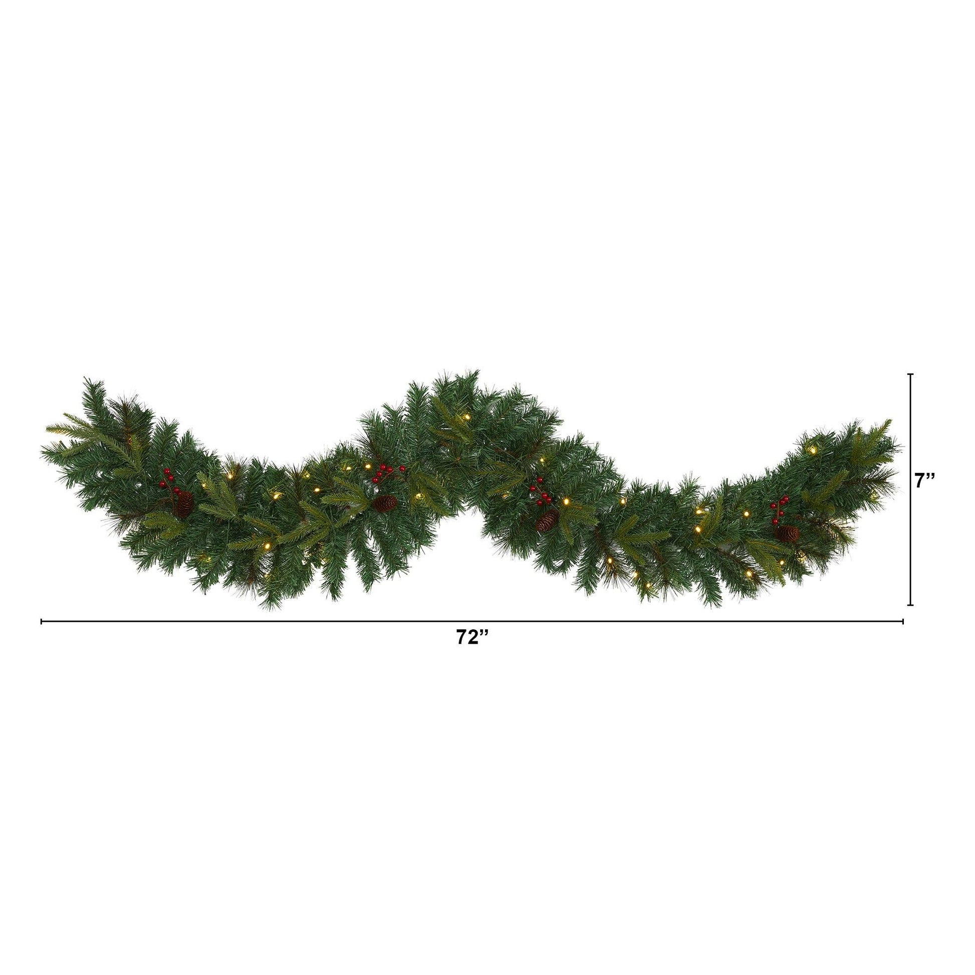 6’ Mixed Pine garland with 35 clear LED lights, berries and pinecones by Nearly Natural on Tampa Home & Garden Store