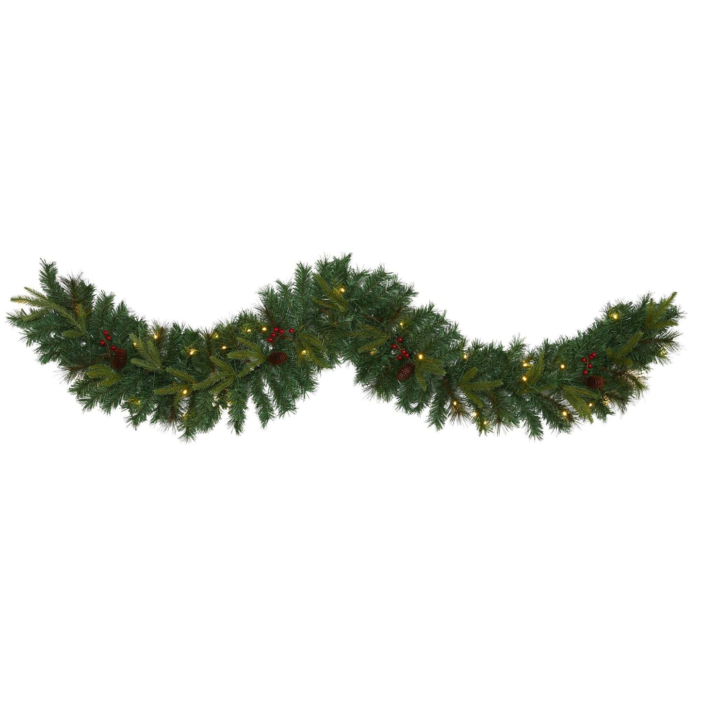 Garland Nearly Natural 6 ft mixed pine with 35 clear LED lights, red berries and pinecones on Tampa Home & Garden Store