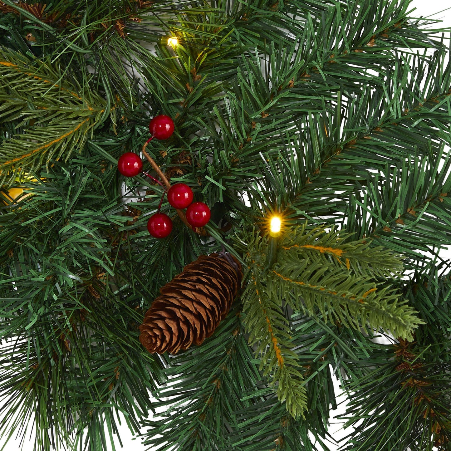 Nearly Natural 6 ft mixed pine garland with red berries, pinecones, and 35 clear LED lights on Tampa Home & Garden Store