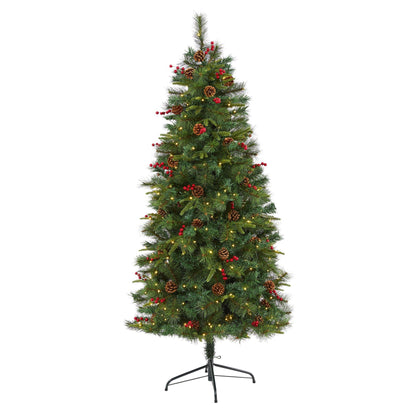 Nearly Natural 6' Mixed Pine Christmas Tree with 250 LED Lights, pine cones & berries on Tampa Home & Garden Store