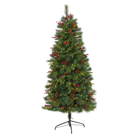 Nearly Natural 6' Mixed Pine Christmas Tree with 250 LED Lights, pine cones & berries on Tampa Home & Garden Store
