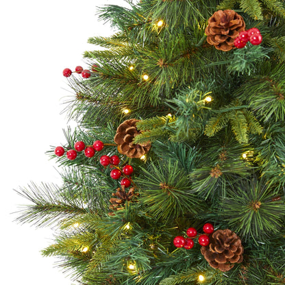 Nearly Natural Christmas tree 6’ mixed pine artificial tree with 250 LEDs pine cones and berries on Tampa Home & Garden Store