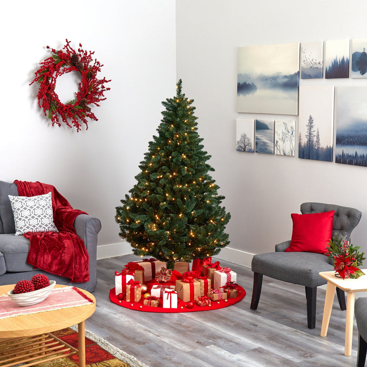 6’ Northern Rocky Spruce Artificial Christmas Tree by Nearly Natural with 300 clear lights on Tampa Home & Garden Store