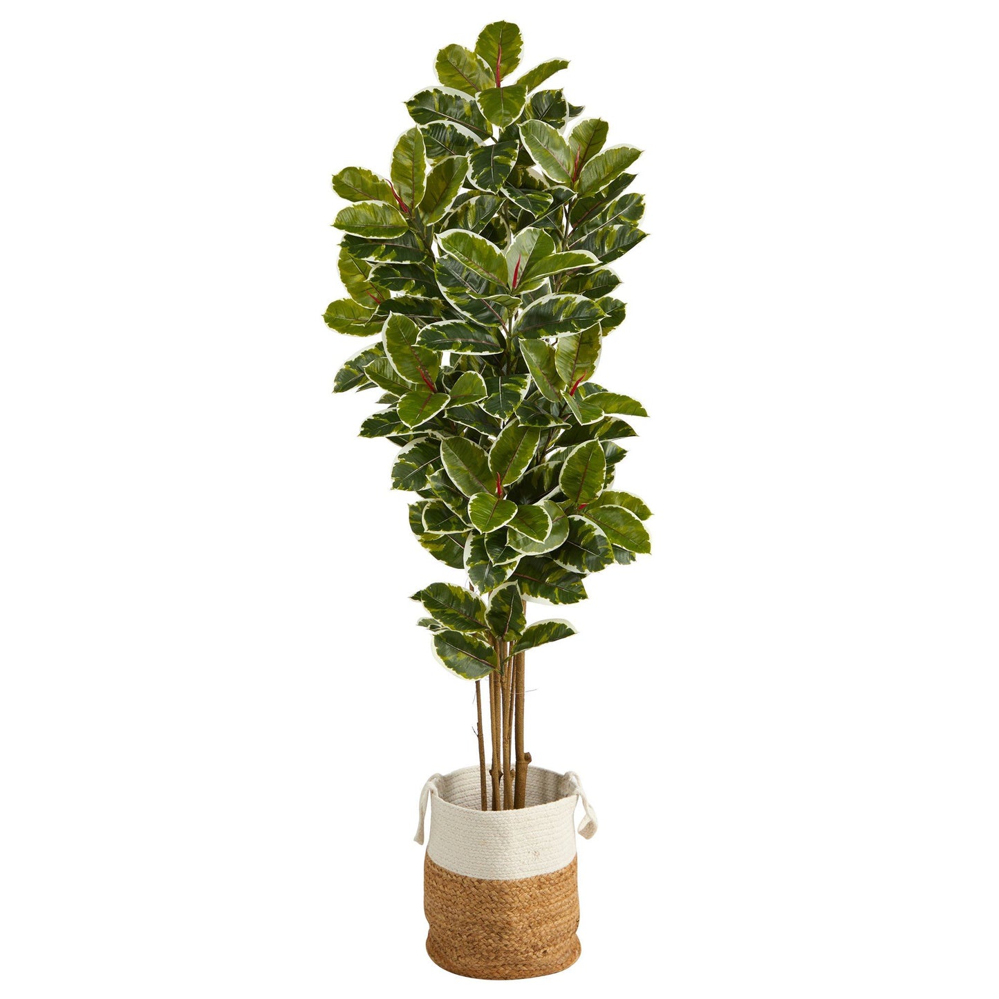 Árbol Artificial de Roble de 1.83 m en Maceta Artesanal de Yute y Algodón Resistente a los Rayos UV (Interior/Exterior)