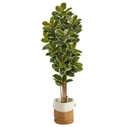 Árbol Artificial de Roble de 1.83 m en Maceta Artesanal de Yute y Algodón Resistente a los Rayos UV (Interior/Exterior)