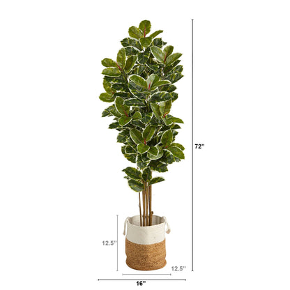 Árbol Artificial de Roble de 1.83 m en Maceta Artesanal de Yute y Algodón Resistente a los Rayos UV (Interior/Exterior)