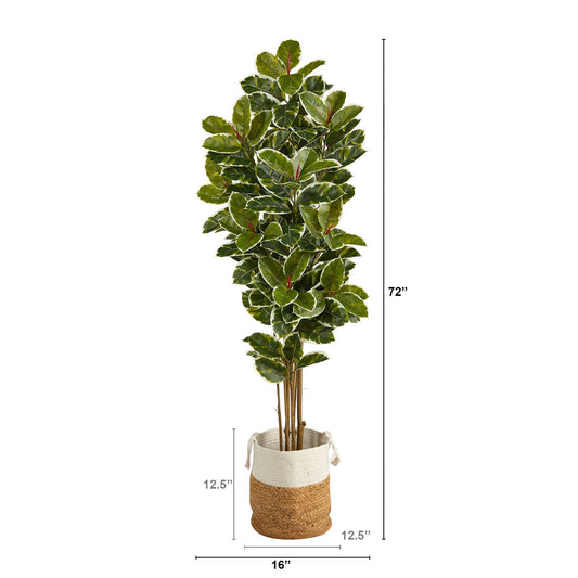 Árbol Artificial de Roble de 1.83 m en Maceta Artesanal de Yute y Algodón Resistente a los Rayos UV (Interior/Exterior)