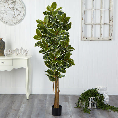 Nearly Natural 6’ Oak artificial tree UV resistant with variegated leaves on Tampa Home & Garden Store