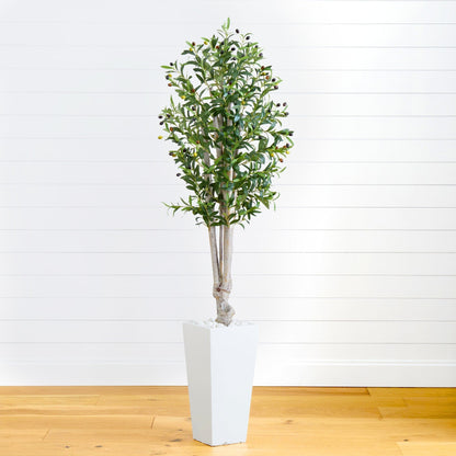 Olivo artificial de 1,8 m en macetero blanco tipo torre