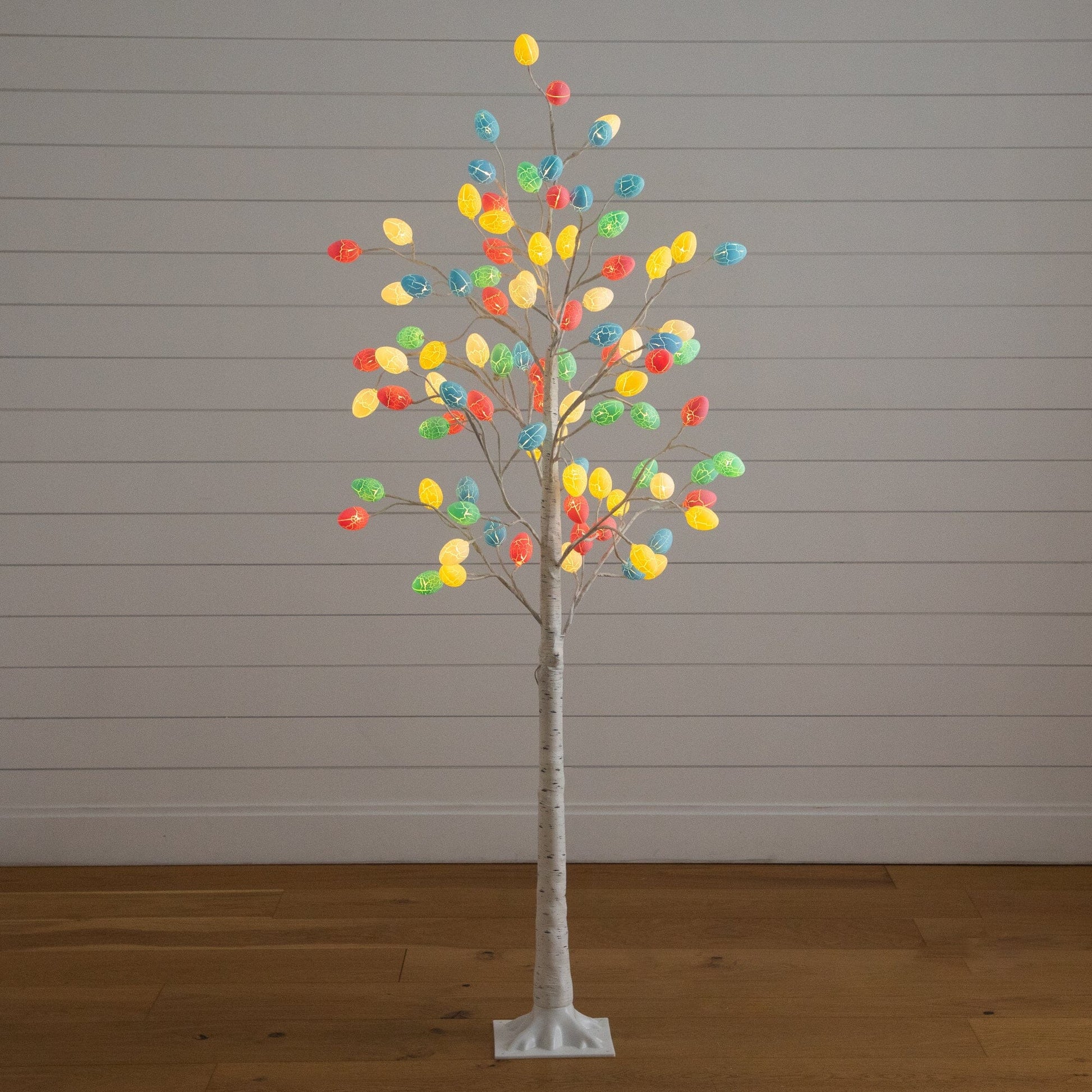 6' Pre-Lit Artificial Easter Twig Tree with 96 egg-shaped LED ornaments, Nearly Natural multicolor lights on Tampa Home & Garden Store