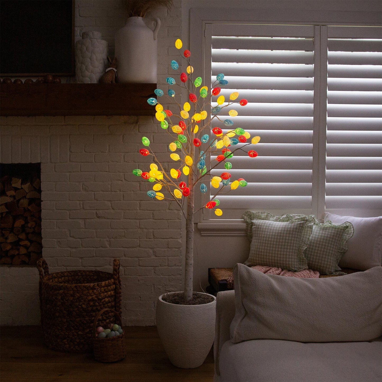 Nearly Natural 6ft pre-lit Easter twig tree with 96 multicolor LED egg ornaments on Tampa Home & Garden Store