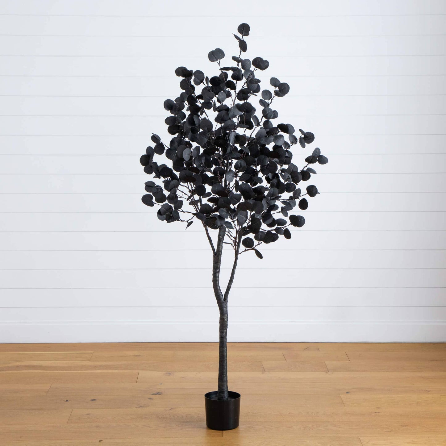 6' Nearly Natural Halloween black eucalyptus tree with orange and purple LED lights in a pot on Tampa Home & Garden Store