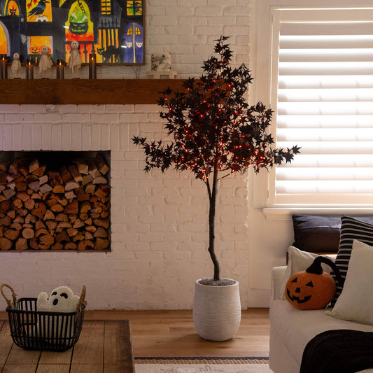 6' Pre-Lit Halloween Black Maple Tree with 300 orange/purple LEDs Nearly Natural on Tampa Home & Garden Store