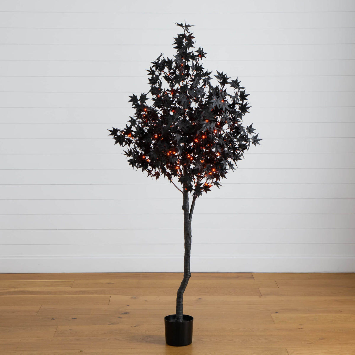 6 ft Black Maple Tree with 300 orange and purple LED lights by Nearly Natural in a black pot on Tampa Home & Garden Store