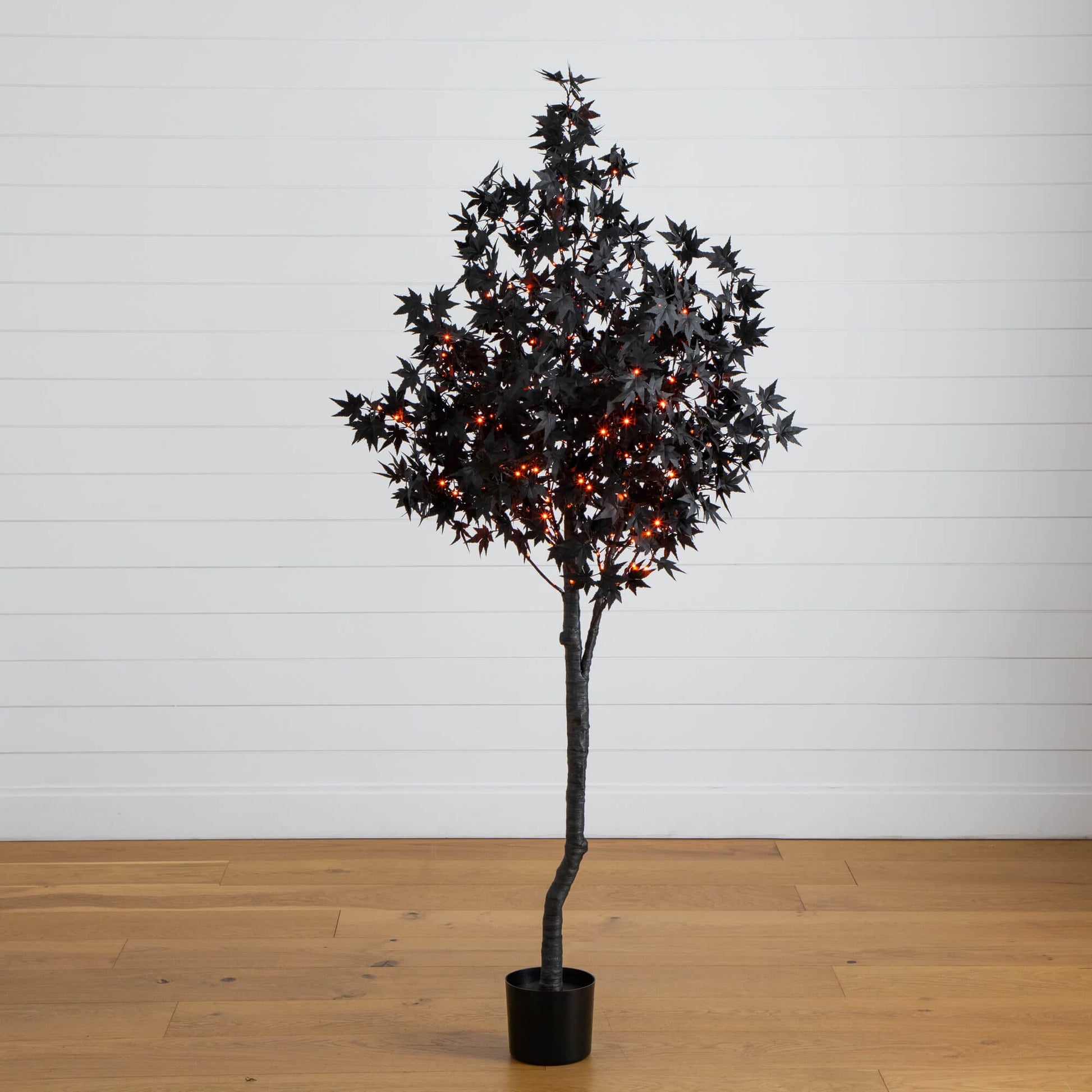 6 ft Black Maple Tree with 300 orange and purple LED lights by Nearly Natural in a black pot on Tampa Home & Garden Store