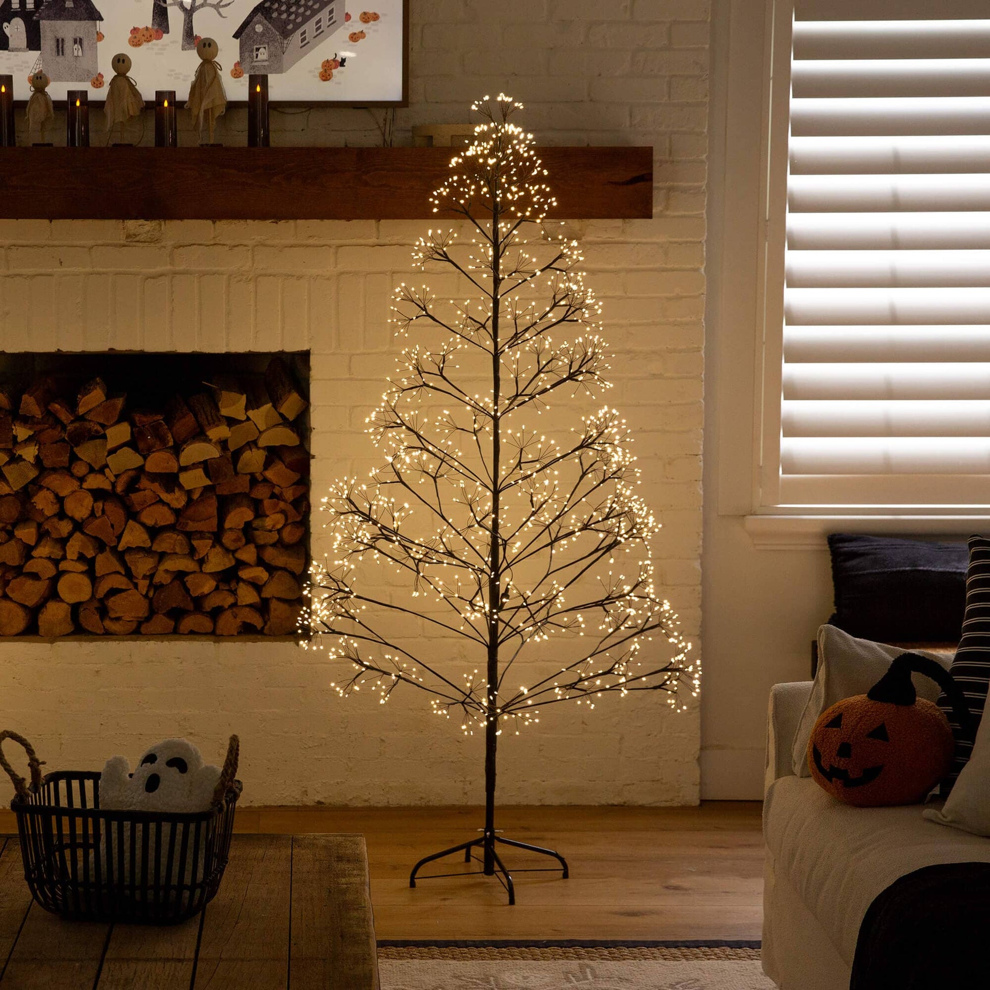 6' Nearly Natural Halloween black starburst pre-lit tree with 1680 Fairy Warm White LED Lights on Tampa Home & Garden Store