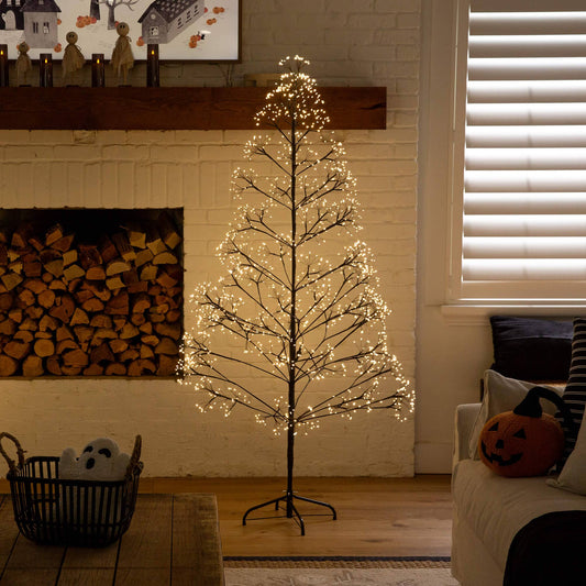 6' Nearly Natural Halloween black starburst pre-lit tree with 1680 Fairy Warm White LED Lights on Tampa Home & Garden Store