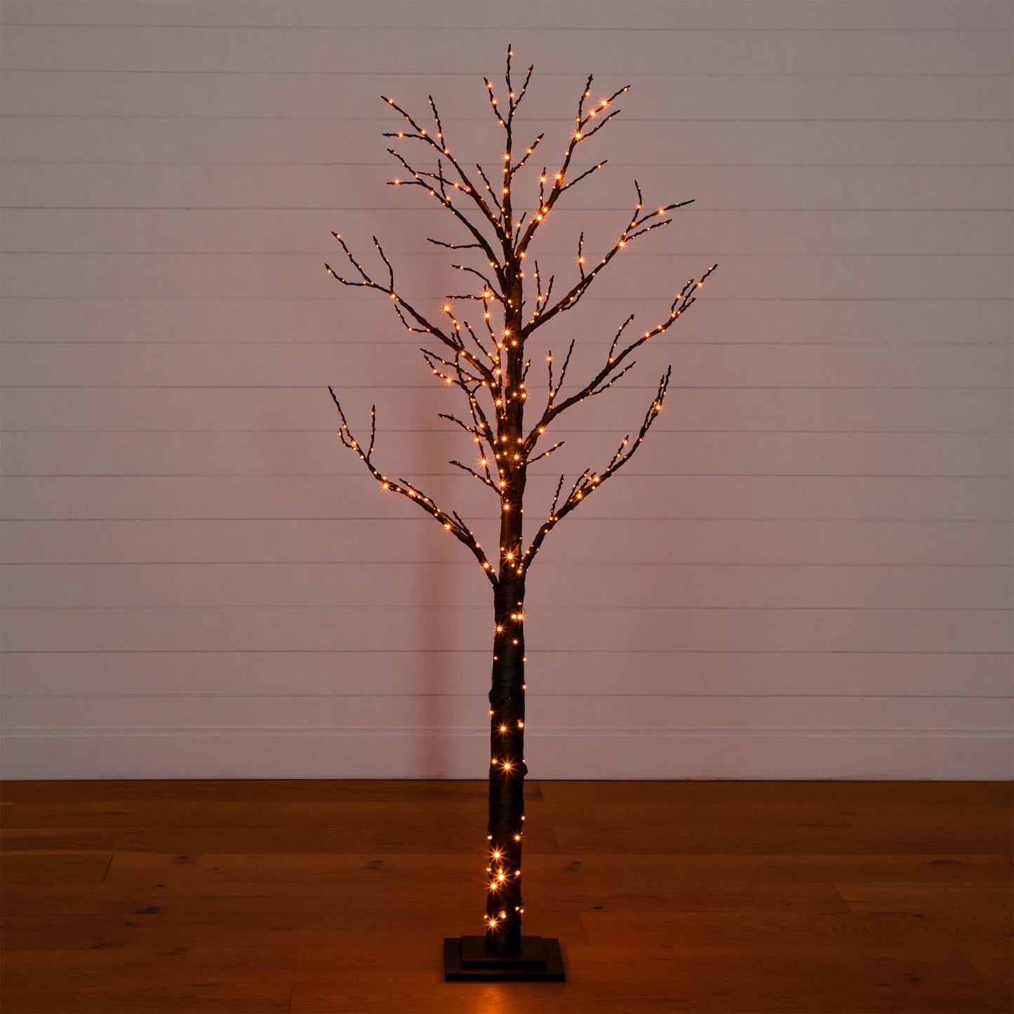 Tree Nearly Natural 6' pre-lit Halloween twig tree with orange LED lights on black square base on Tampa Home & Garden Store