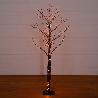 Tree Nearly Natural 6' pre-lit Halloween twig tree with orange LED lights on black square base on Tampa Home & Garden Store