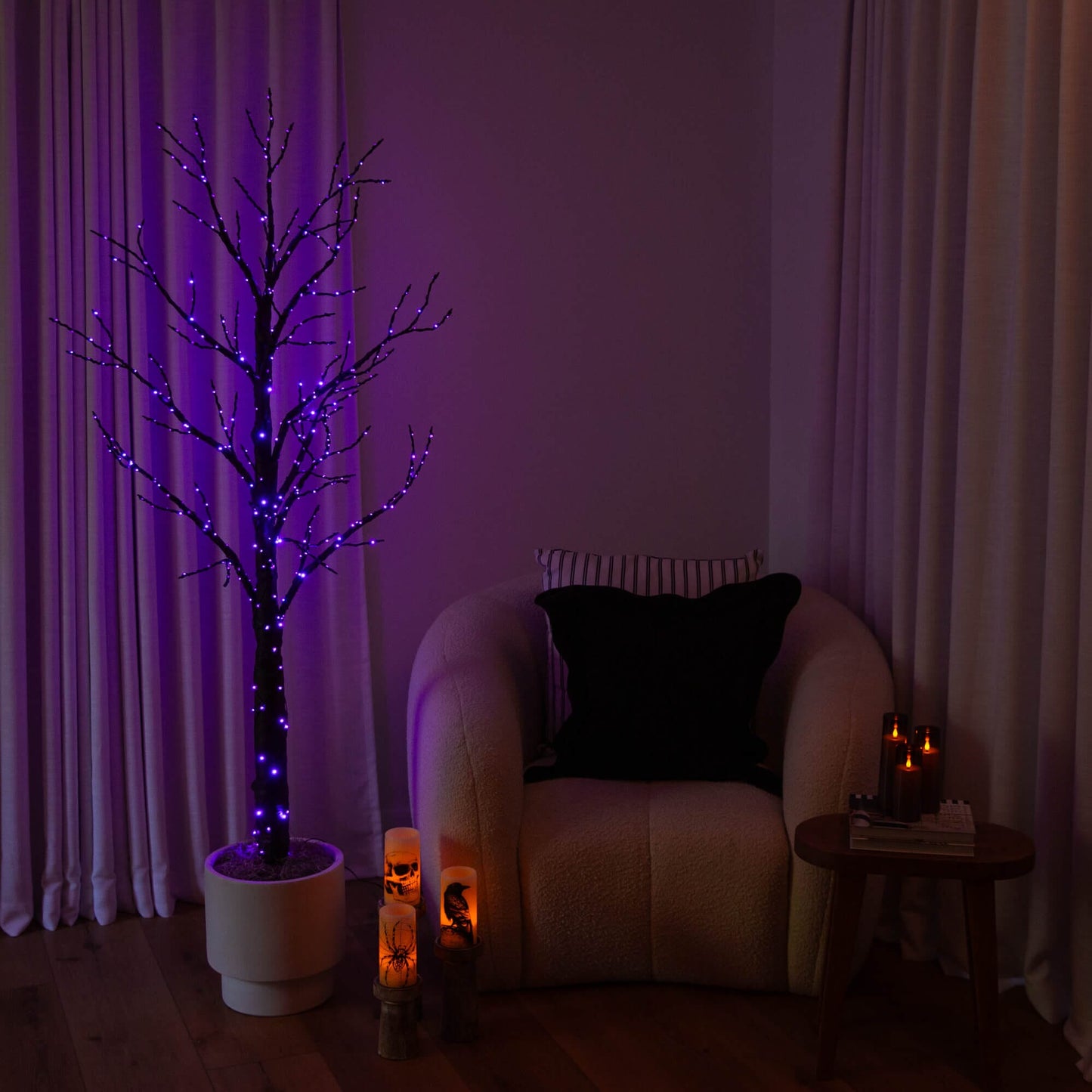 Nearly Natural 6 ft Halloween Twig Tree, pre-lit with 480 orange & purple LED lights on Tampa Home & Garden Store