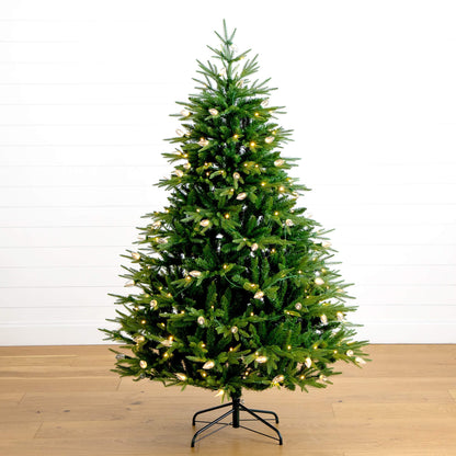 Luxembourg Pine Christmas Tree by Nearly Natural, 6 ft pre-lit with 250 multicolor LED lights on Tampa Home & Garden Store