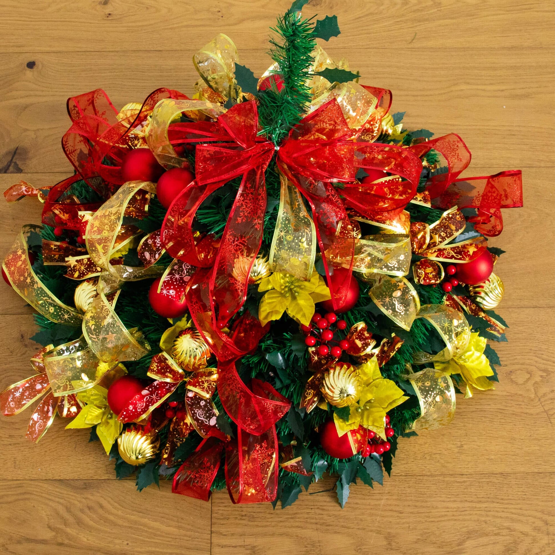 6' pre-lit artificial pop-up Christmas tree by Nearly Natural with red and gold ribbons on Tampa Home & Garden Store