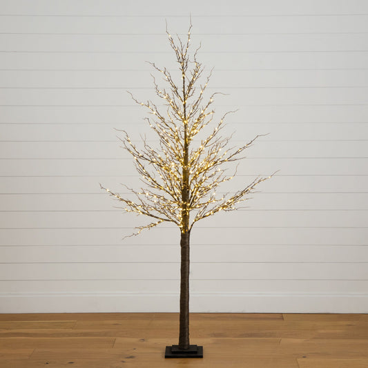 6 ft Pre-Lit Twig Tree by Nearly Natural with 480 warm white LEDs brown trunk square base on Tampa Home & Garden Store