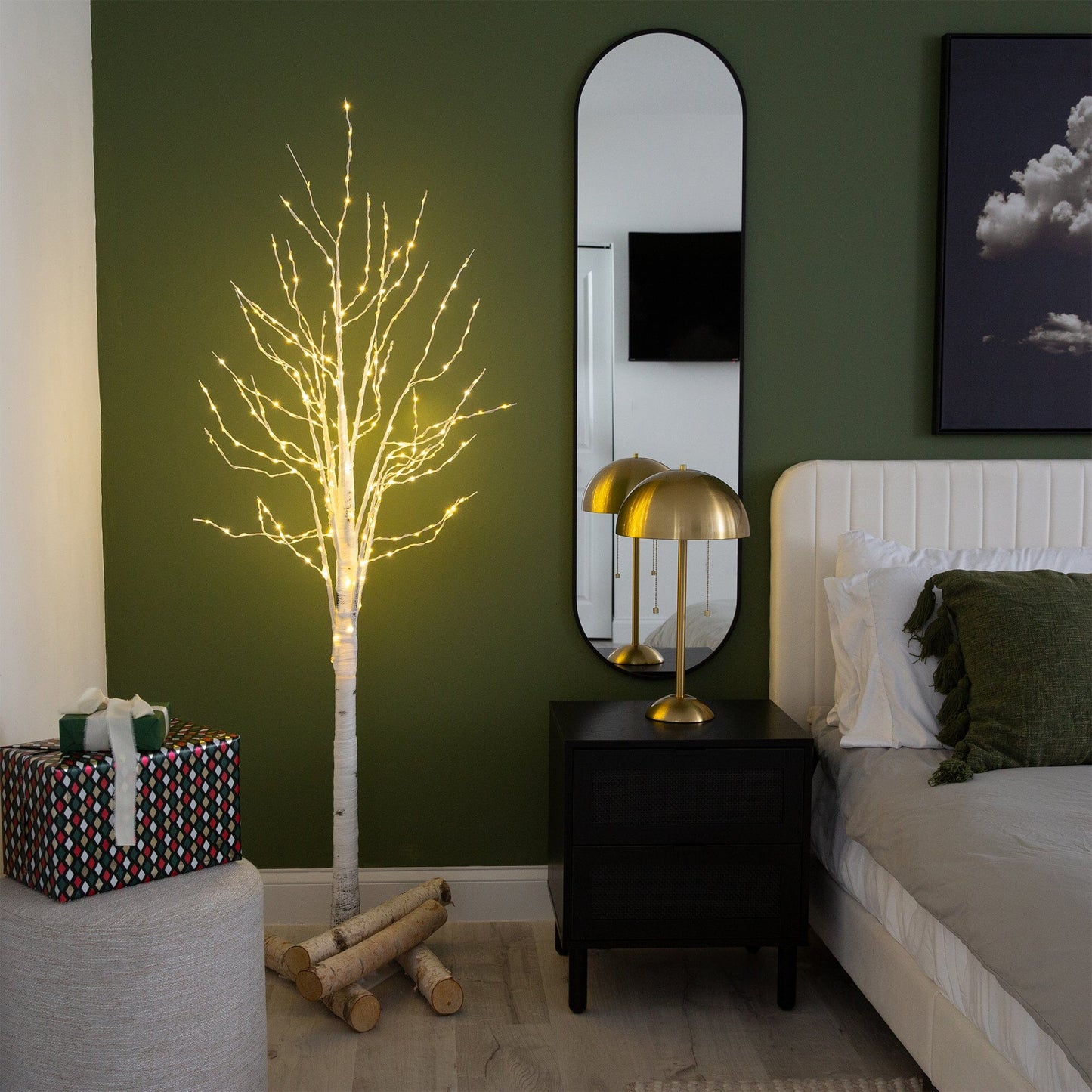 Artificial White Birch Tree with 300 Led Lights