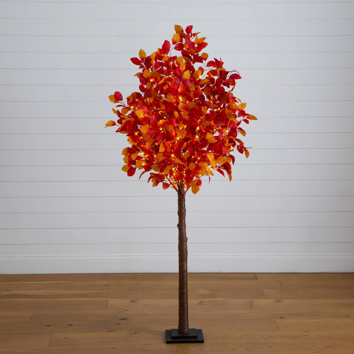6' Nearly Natural pre-lit autumn artificial tree with 300 warm white LEDs and orange leaves on Tampa Home & Garden Store