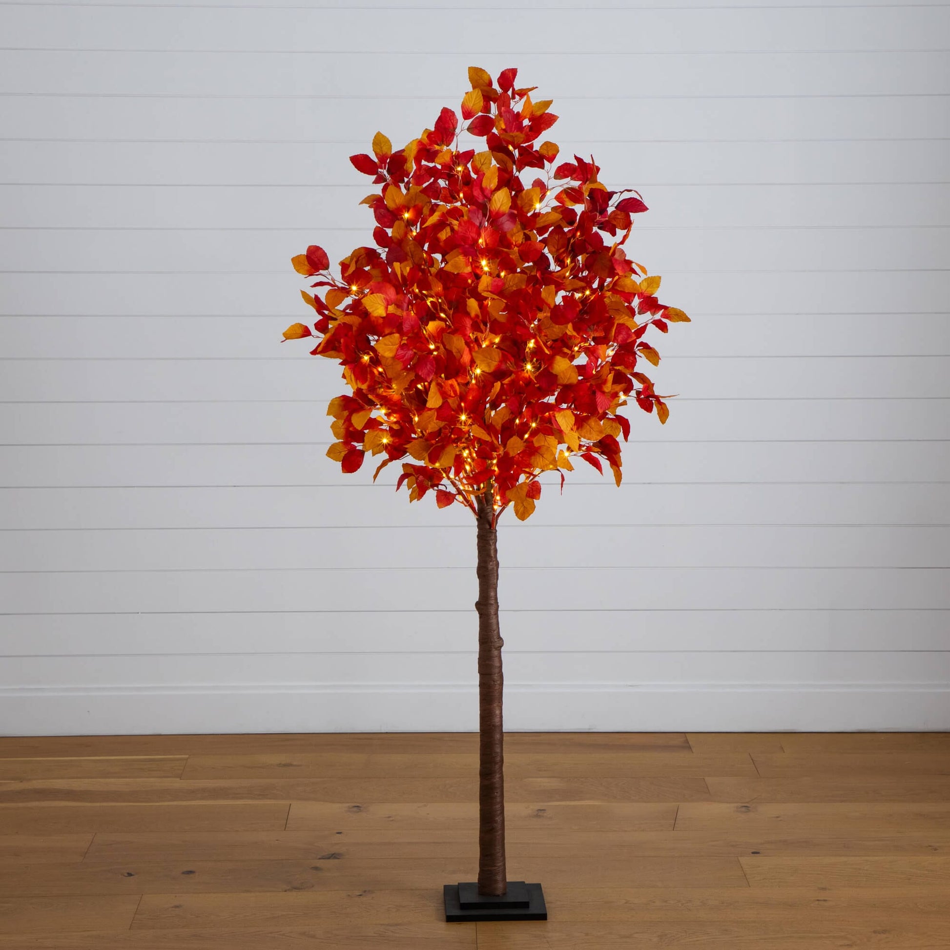 6' Nearly Natural pre-lit autumn artificial tree with 300 warm white LEDs and orange leaves on Tampa Home & Garden Store