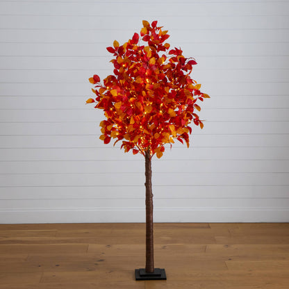 6' Nearly Natural pre-lit autumn artificial tree with 300 warm white LEDs and orange leaves on Tampa Home & Garden Store