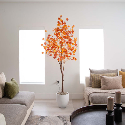 6’ Pre-Lit Autumn Eucalyptus Artificial Fall Tree with 300 Warm White LED Lights - Tampa Home & Garden Store