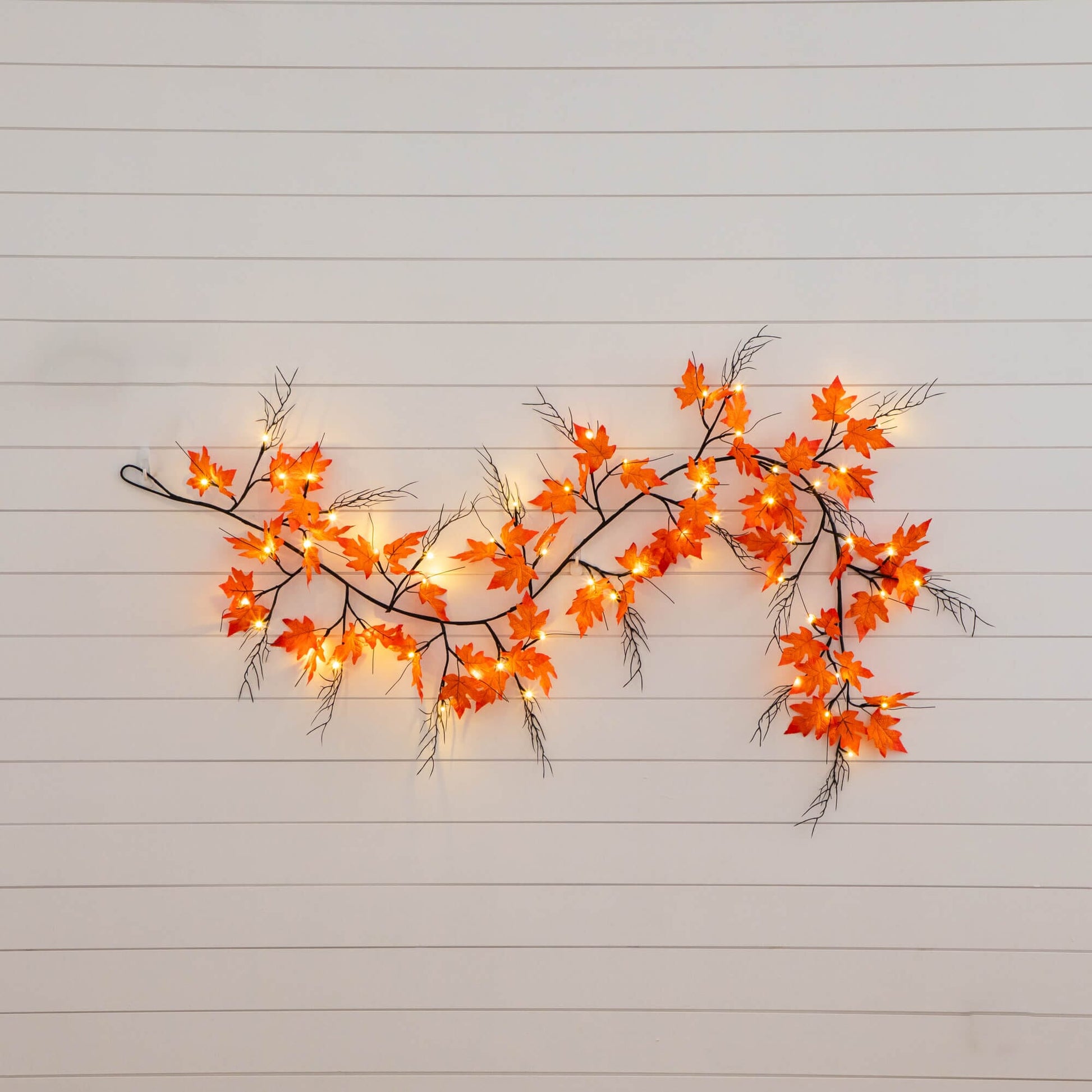 6' Pre-Lit Autumn Maple garland with orange leaves and 54 warm white LEDs Nearly Natural on Tampa Home & Garden Store