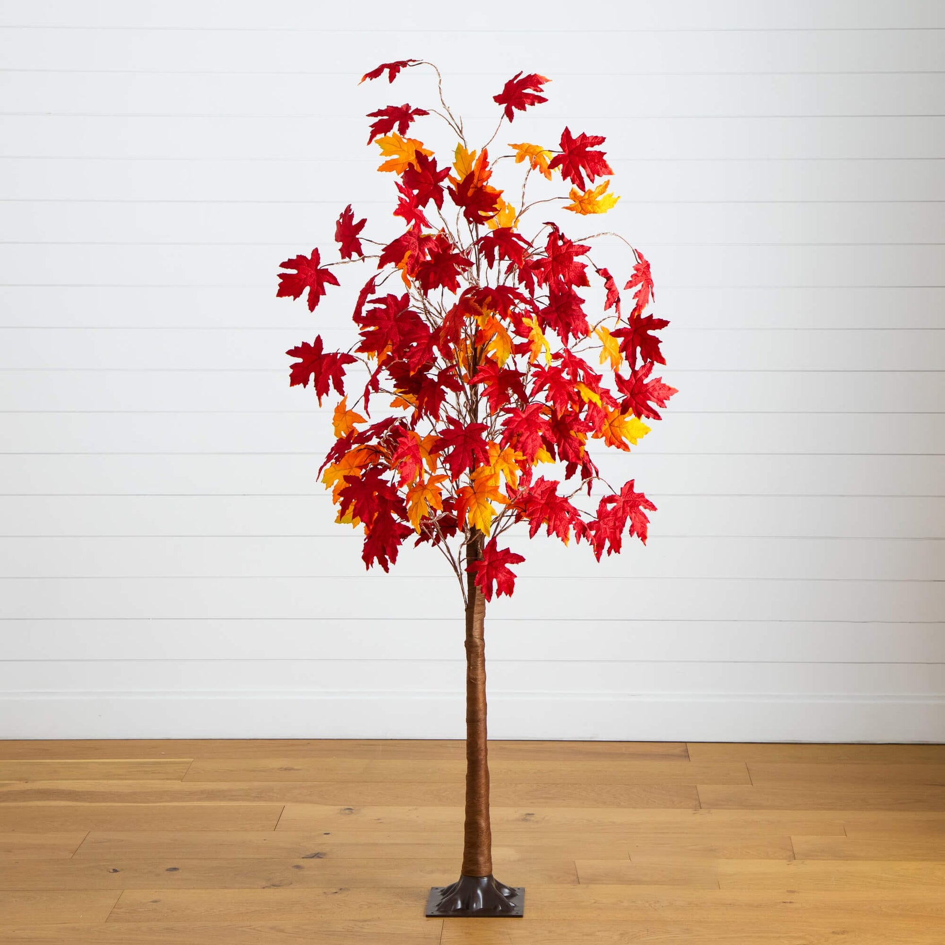 6 ft pre-lit Autumn Weeping Maple artificial tree with red/orange leaves and 300 white LEDs on Tampa Home & Garden Store