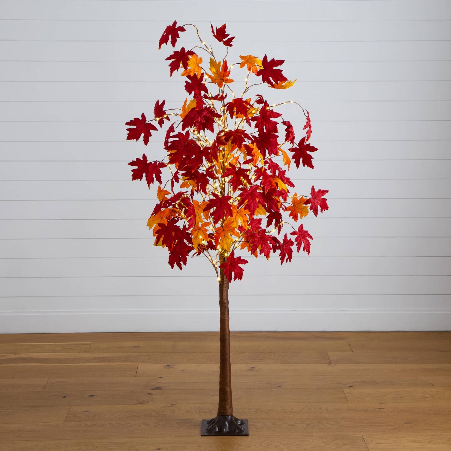6 ft Pre-Lit Autumn Weeping Maple Tree with 300 warm white LEDs by Nearly Natural on a stand on Tampa Home & Garden Store